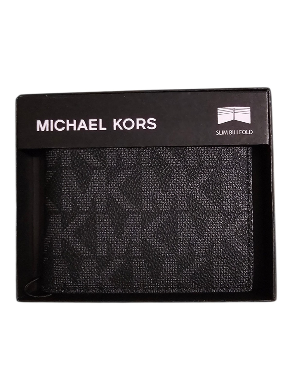 Michael Kors Slim Billfold Wallet Black Men's Logo Geometric Pattern Credit Card
